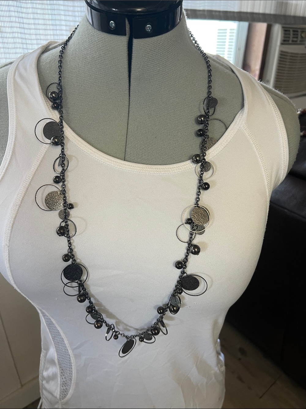 Gunmetal Circle Drop Long Necklace - Women Jewelry